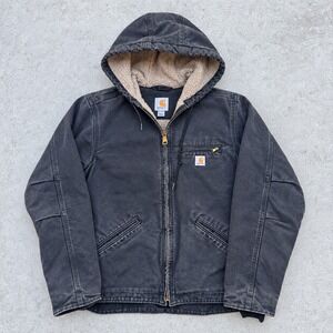 Carhartt WJ141 BLK Sandstone Duck Sherpa Lined Active Jacket Black Womens XS 0/2
